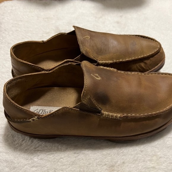 Olukai Mens US Sz 10M Moloa Brown Leather Slip On Loafer Shoes - Picture 5 of 11